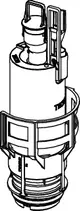 TECE-Ablaufventil mit einem zylindrischen Gehäuse und Halteclips, geeignet für den Einbau in Spülkästen, zur Steuerung des Wasserflusses.